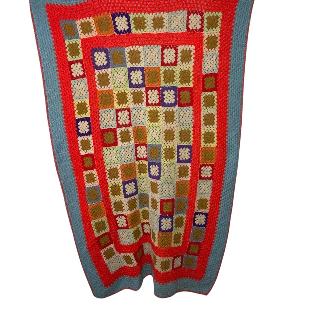 Vintage Colorful Granny Square Crochet Afghan Throw Blanket Multicolor 67 x 42